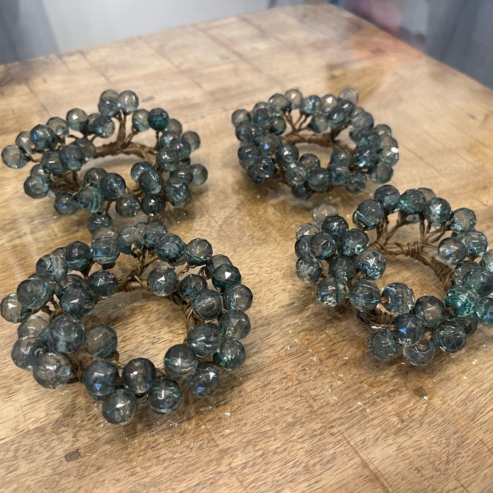 4 beaded jade green napkin rings